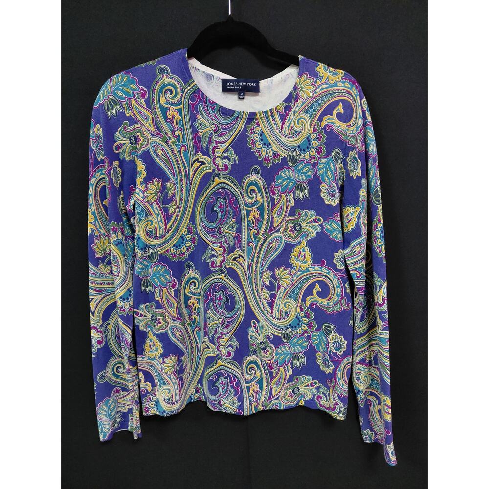 JONES NEW YORK SIGNATURE Silk Blend Paisley Top Knit Long Sleeve Women Size M